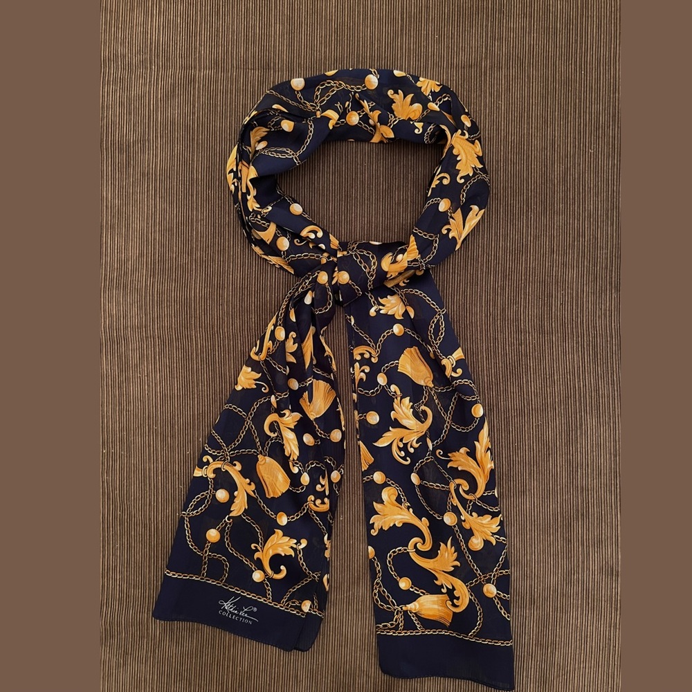 Vintage Silk Scarf Kathie Lee Collection Chain Pattern 56 x 11.5 inches